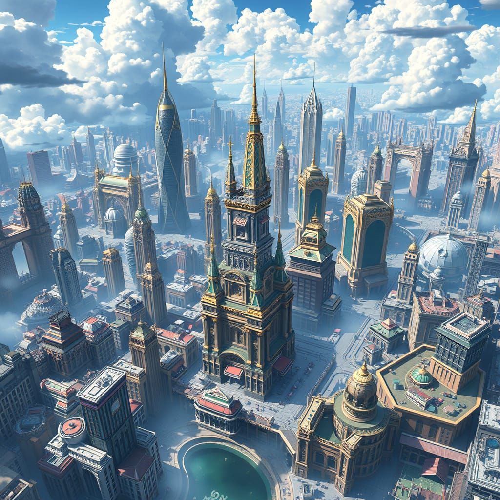 Surreal Anime Cityscape in Vibrant 3D Style