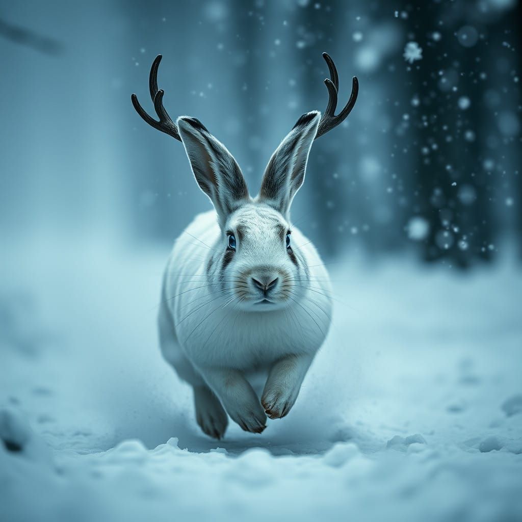 Majestic White Rabbit in Winter Storm
