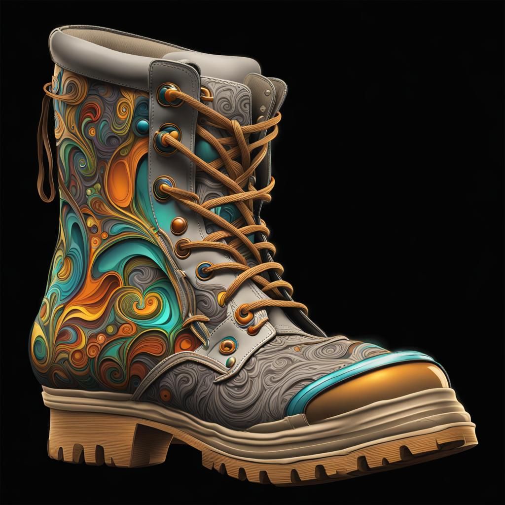 Prompt "Prompt "Boot, sitting on hyperrealistic neutral gray...