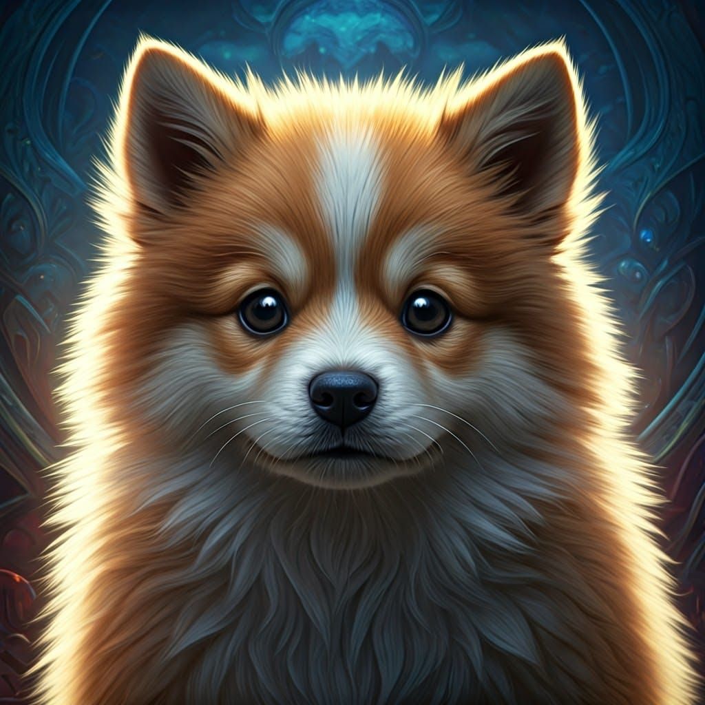 Cute Dog in Whimsical Fantasy Landscape