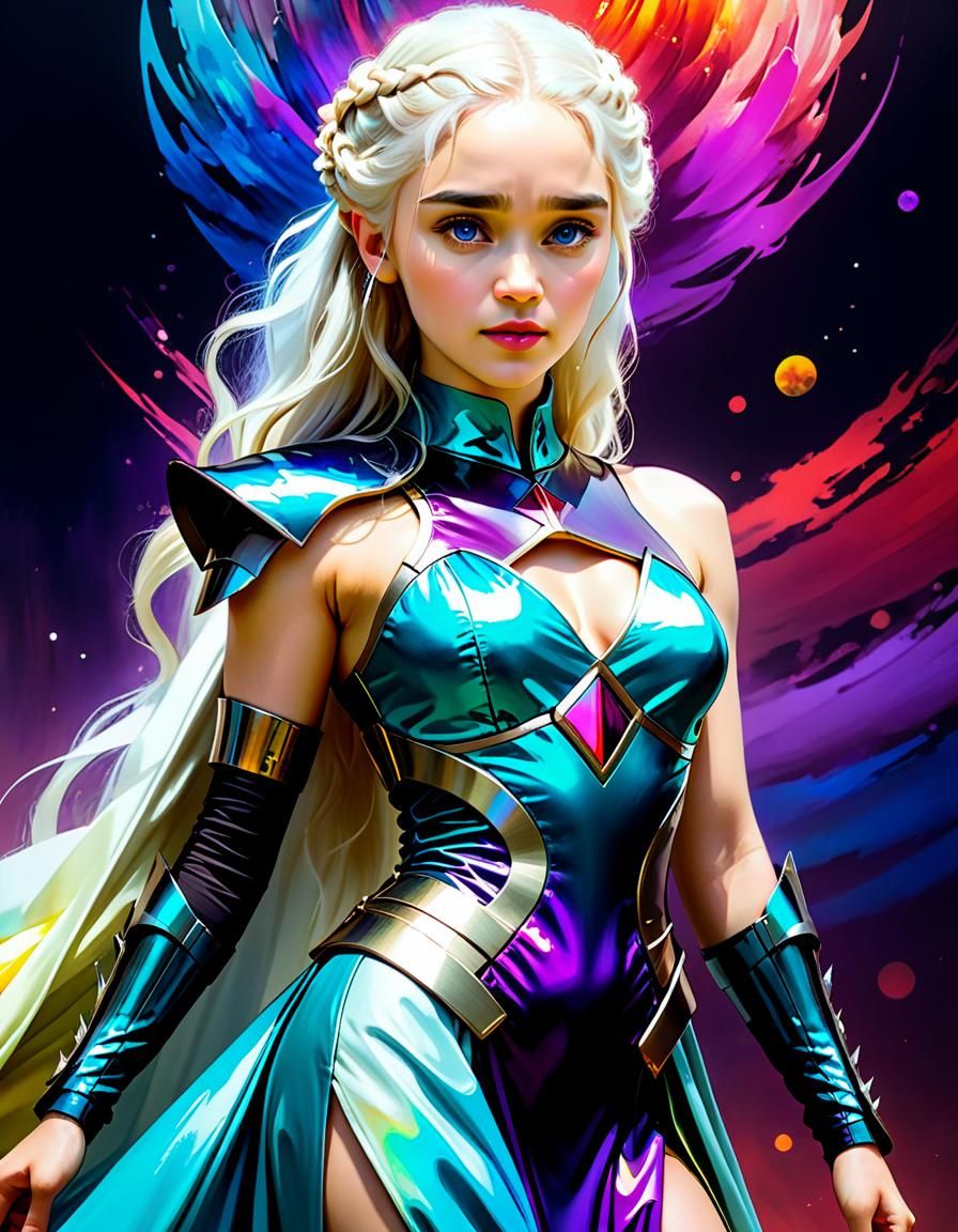 Futuristic High-Tech Character in Alcohol Ink Style