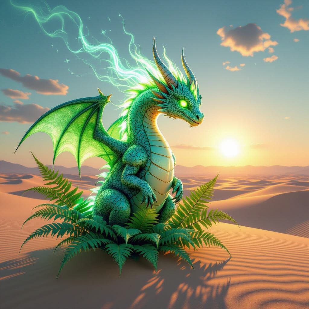 Radiant Dragon in Surreal Desert Landscape