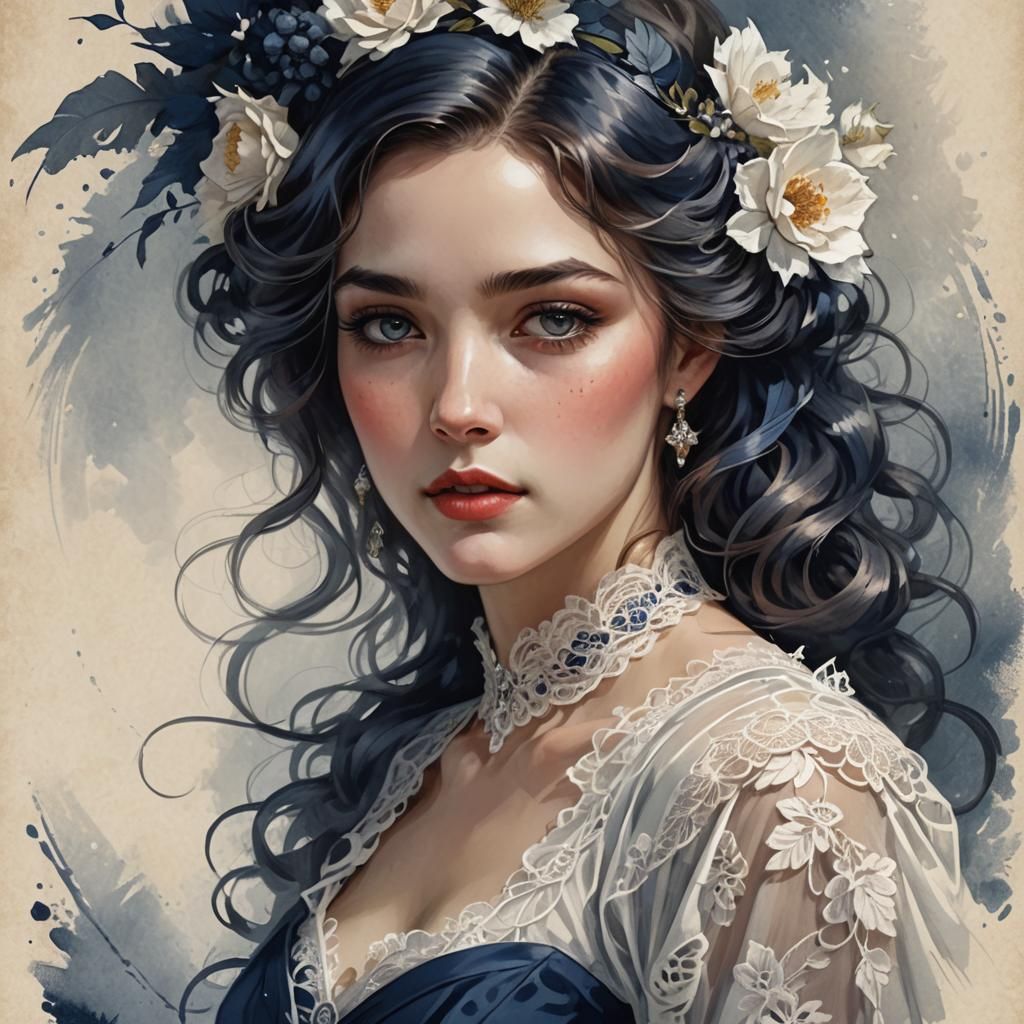 Harrison Fisher-Inspired Portrait of a Lady in Lace