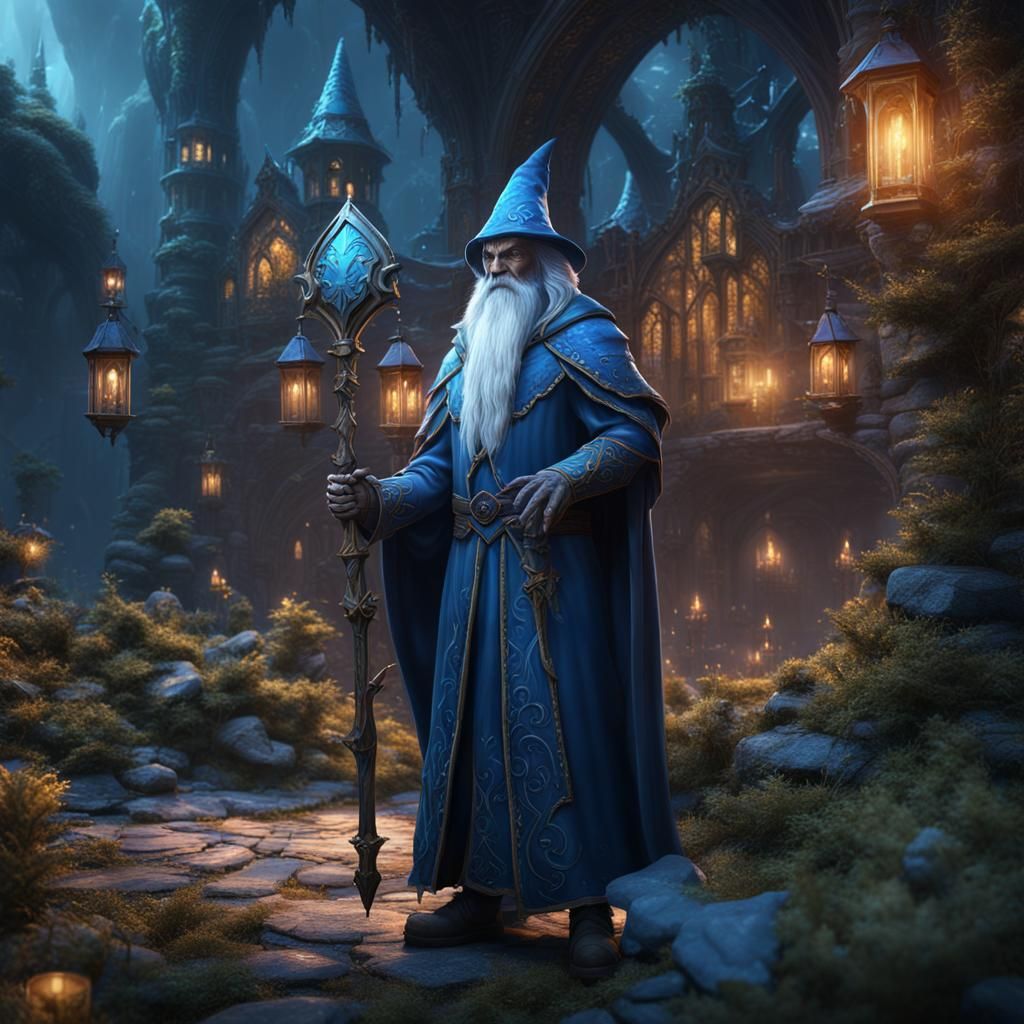 Fantastical Blue Elf Wizard Concept Art