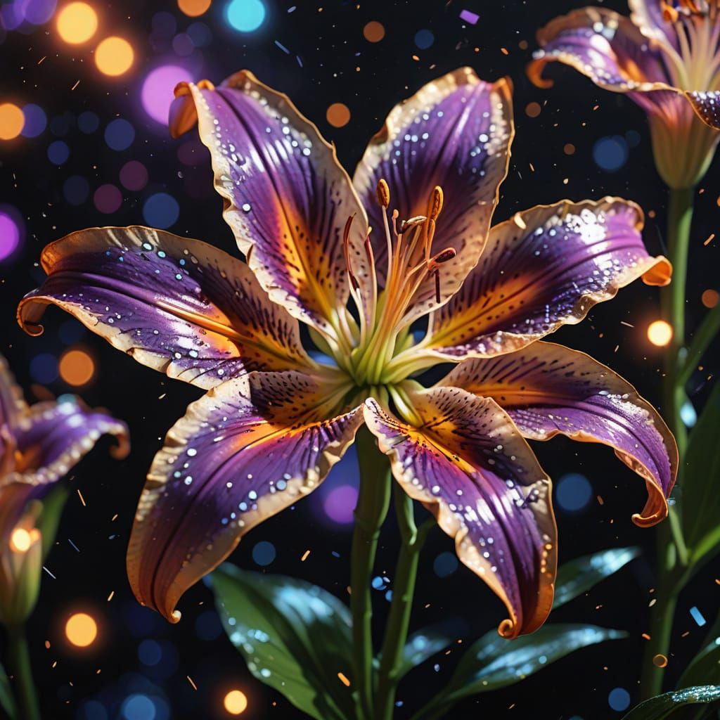 Luminous Tiger Lily in Darkness: Surreal Digital Art