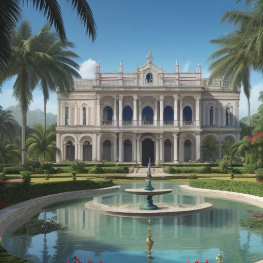 Grand Palace in 1700s Haiti with Gardens