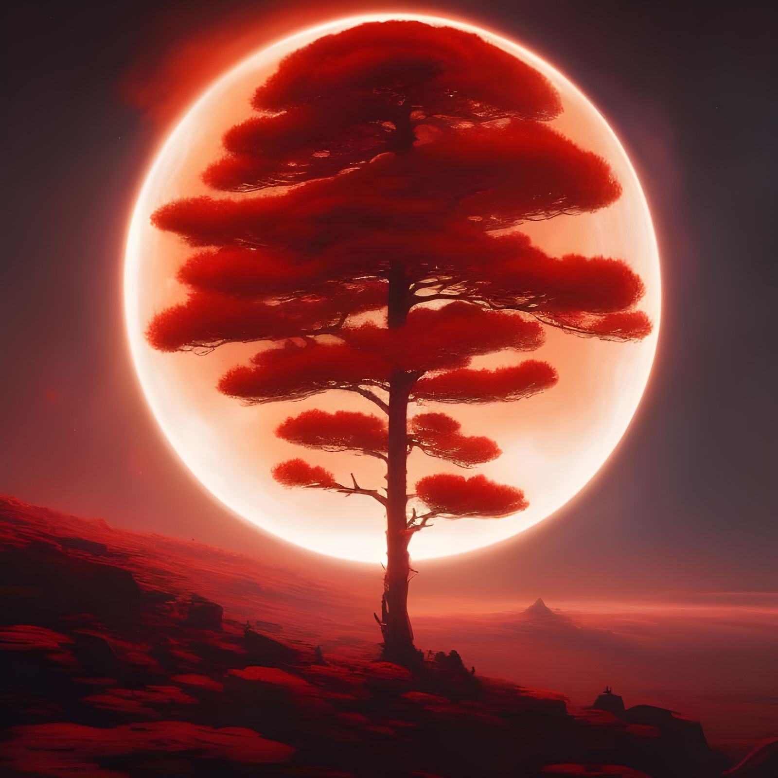 Cosmic Crimson Tree at World's Edge
