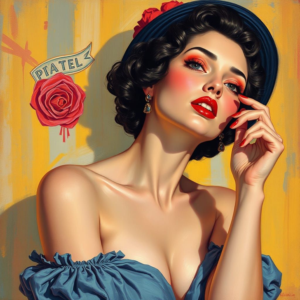 Glamorous Pin-Up in Impasto with Hyperreal Colors