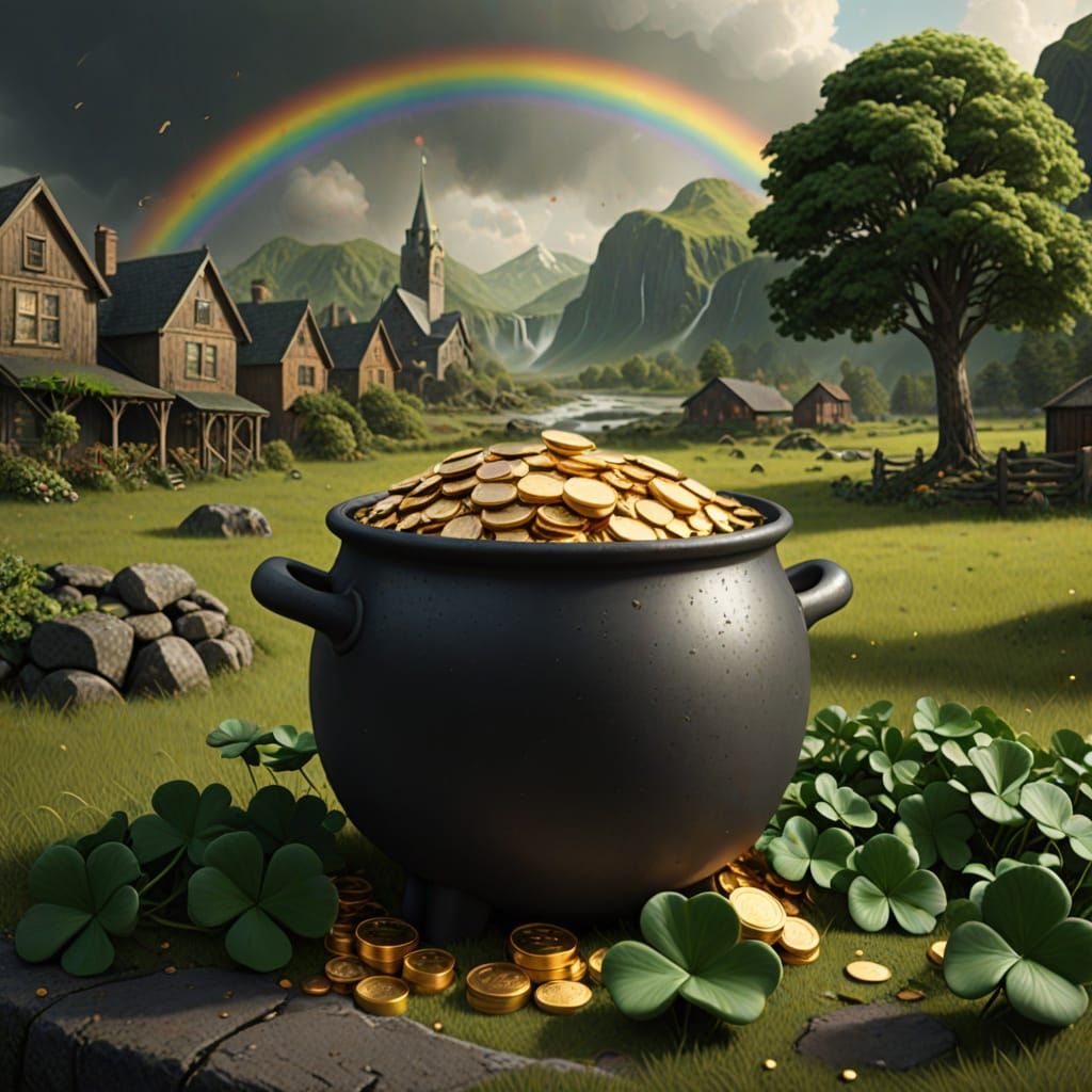 Lucky Shamrock Amidst Golden Treasure