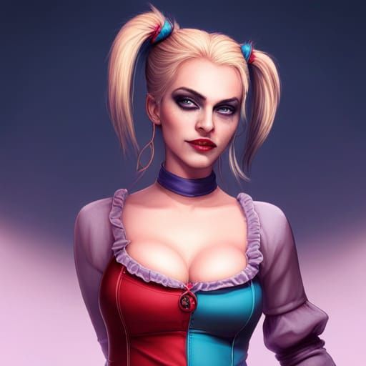 Harley Quinn in Wonderland, Detailed Digital Portrait