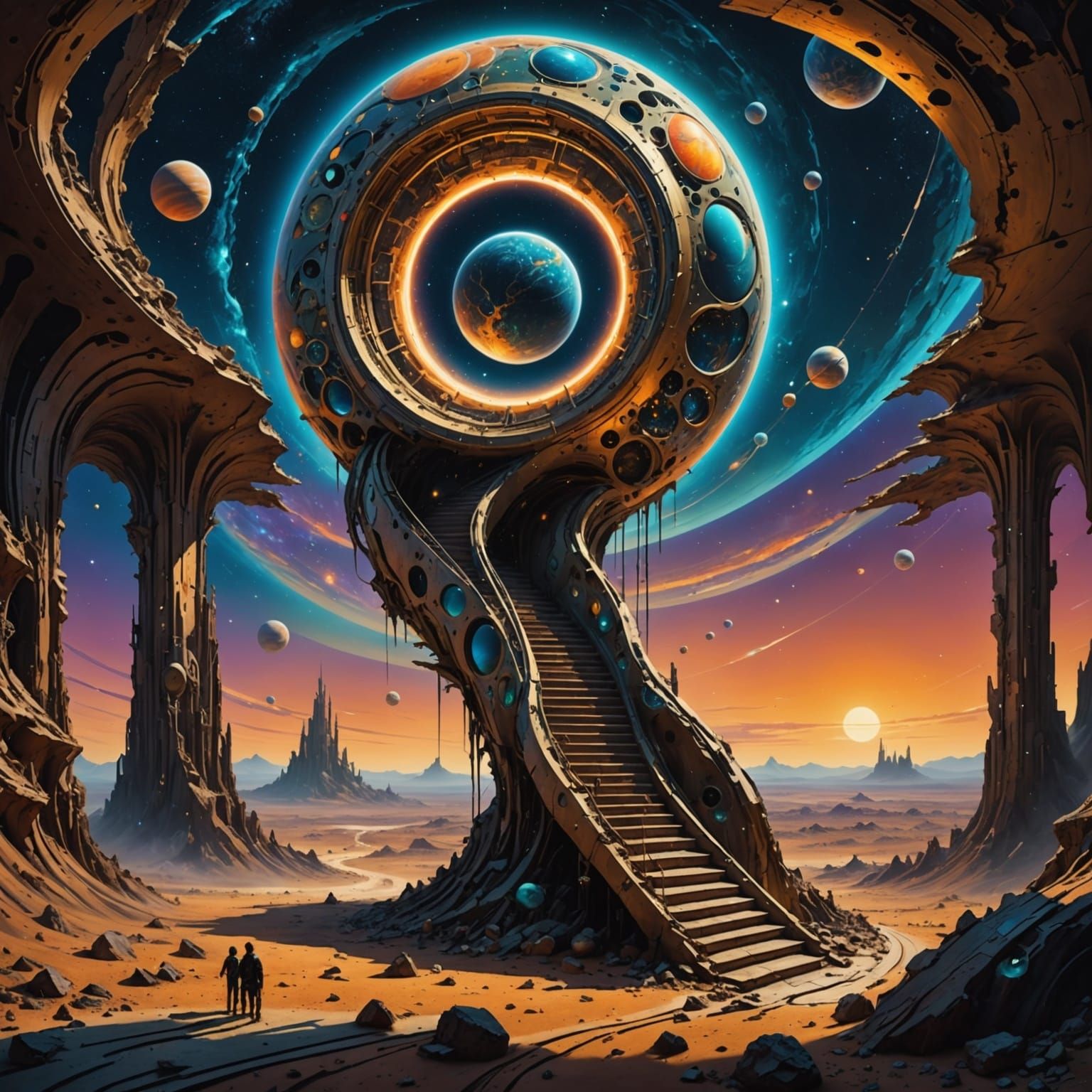 Surreal Cosmic Dreamscape in Dalí-Inspired Sci-Fi Style