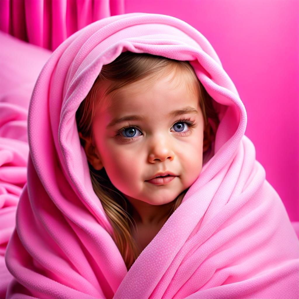 Pink Blanket Portrait in Airbrush Art Style