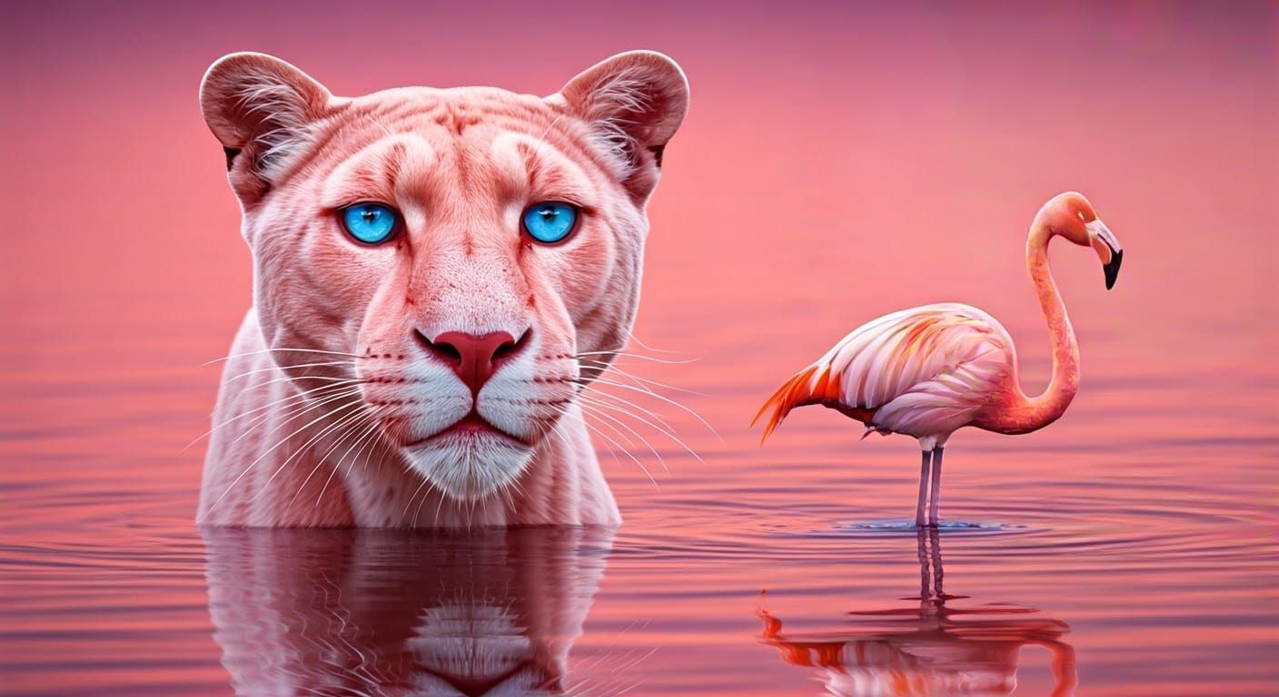 Pink Panther and Flamingo at Sunrise