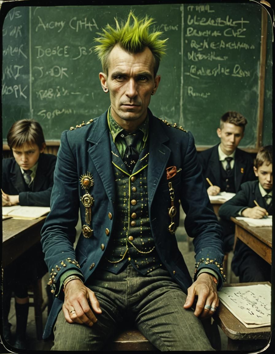 Punk Rock Teacher in Autochrome Print Style