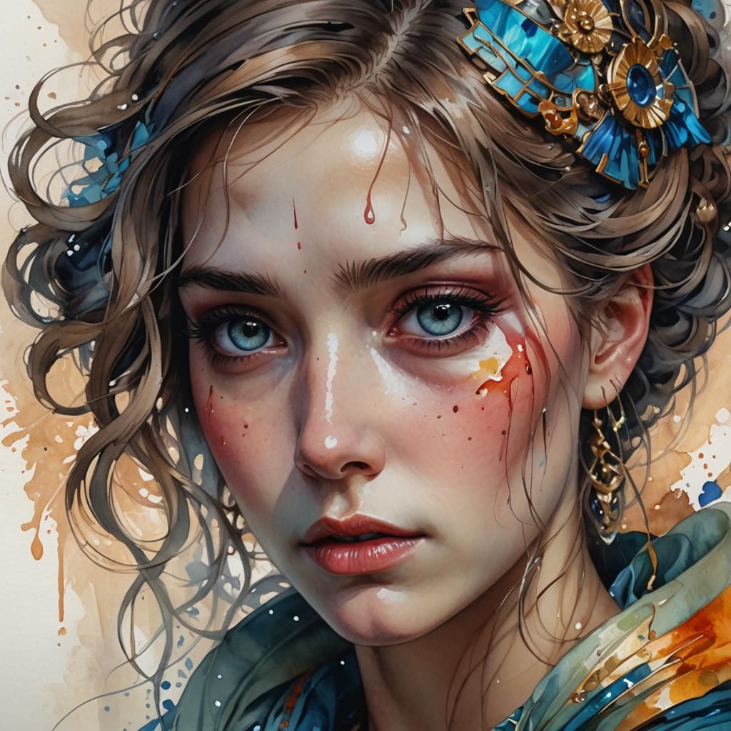 Sad Eye with Tear, Watercolor Style