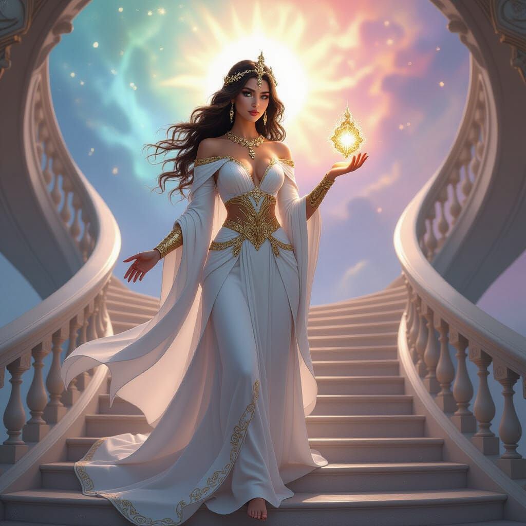 Celestial Goddess Ascending to Shimmering Realm