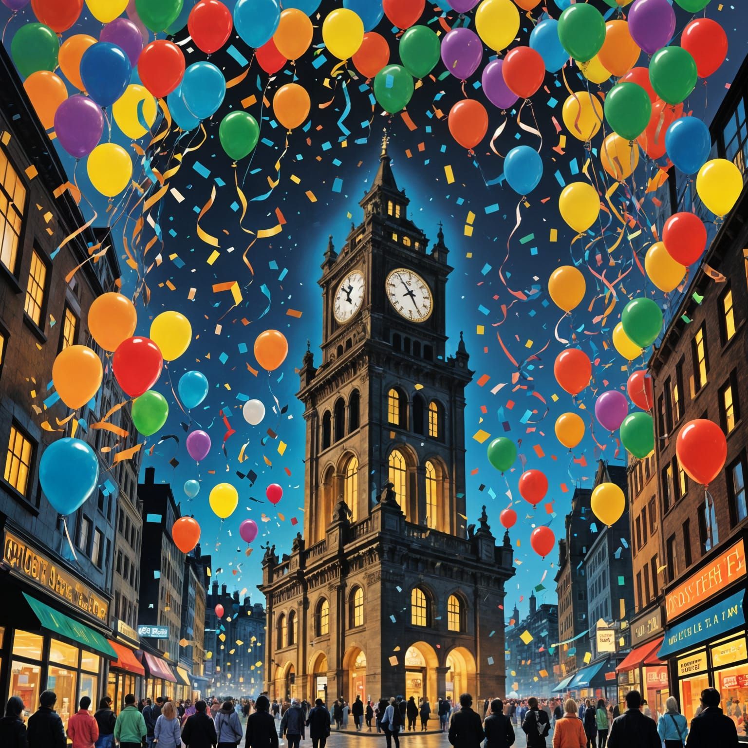 Midnight Countdown Clock with Balloons