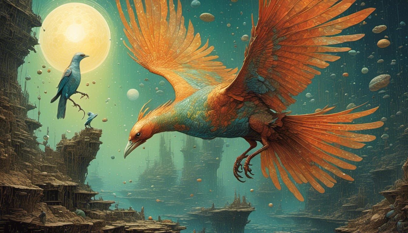 Sci-Fi Bird of Prey in Baroque Scientific Illustration