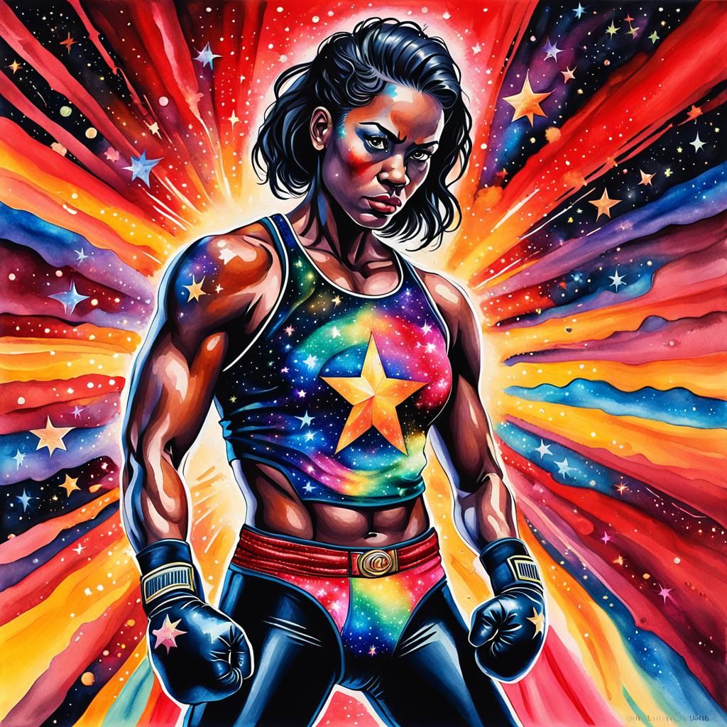 Galactic Nebula Boxer in Watercolor Style