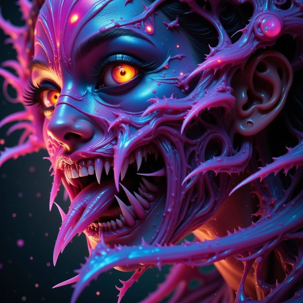 Ethereal Fae With Sharp Teeth and Glowing Eyes