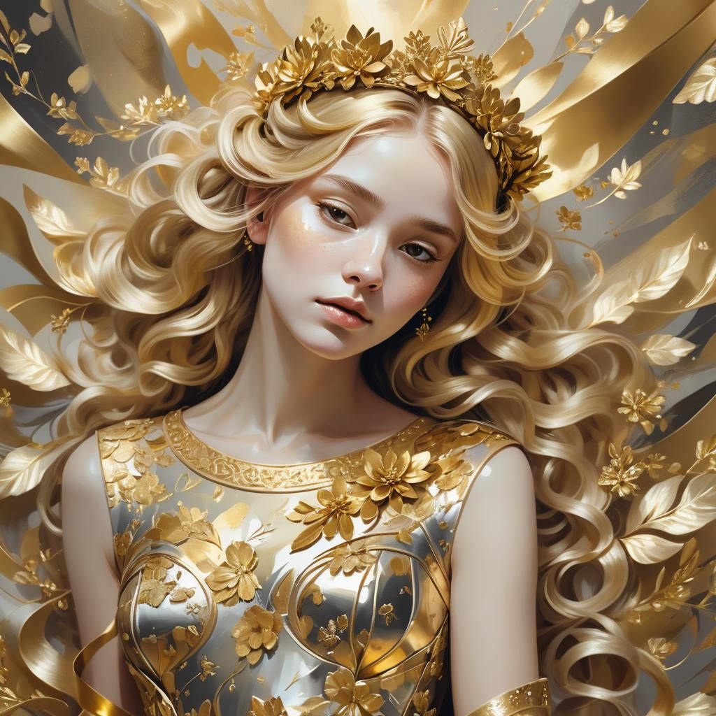 Golden Girl Portrait in Monochromatic Art Style