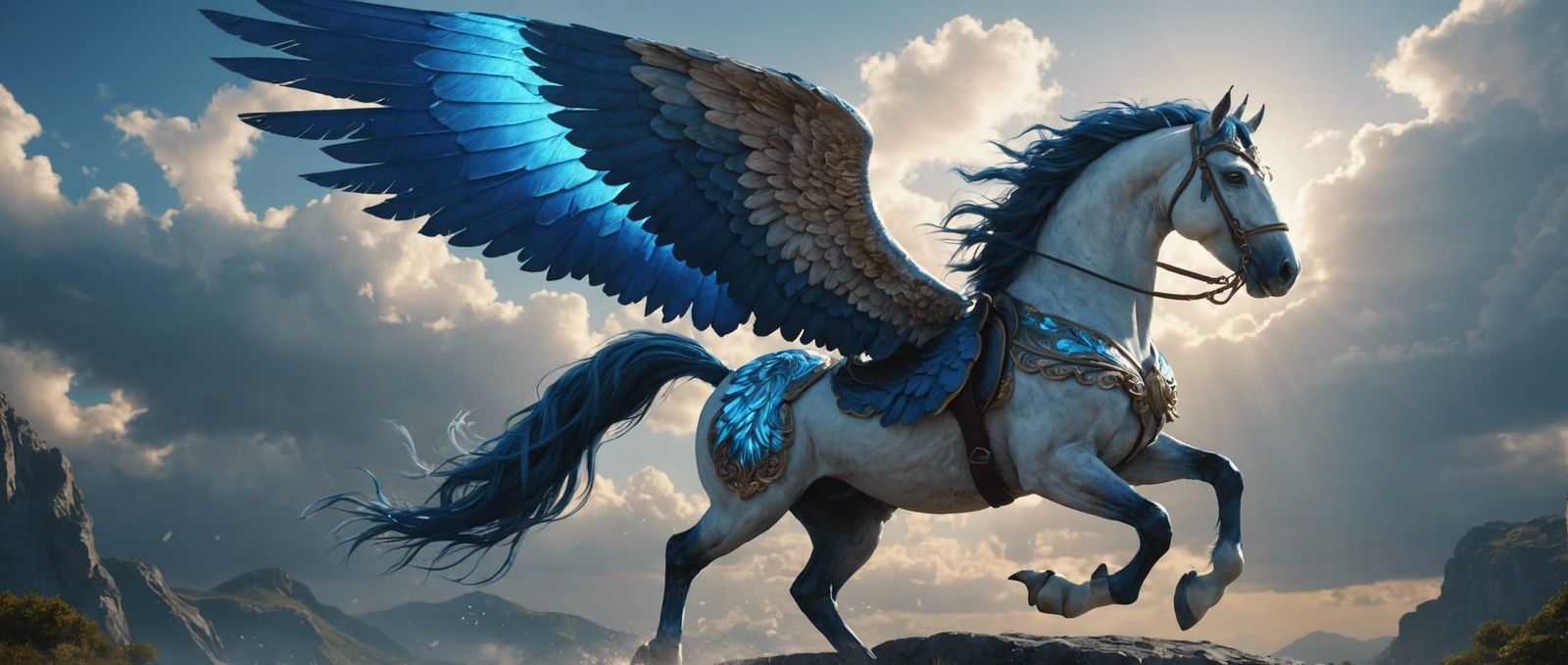 Epic Pegasus Soaring in a Sunlit Sky