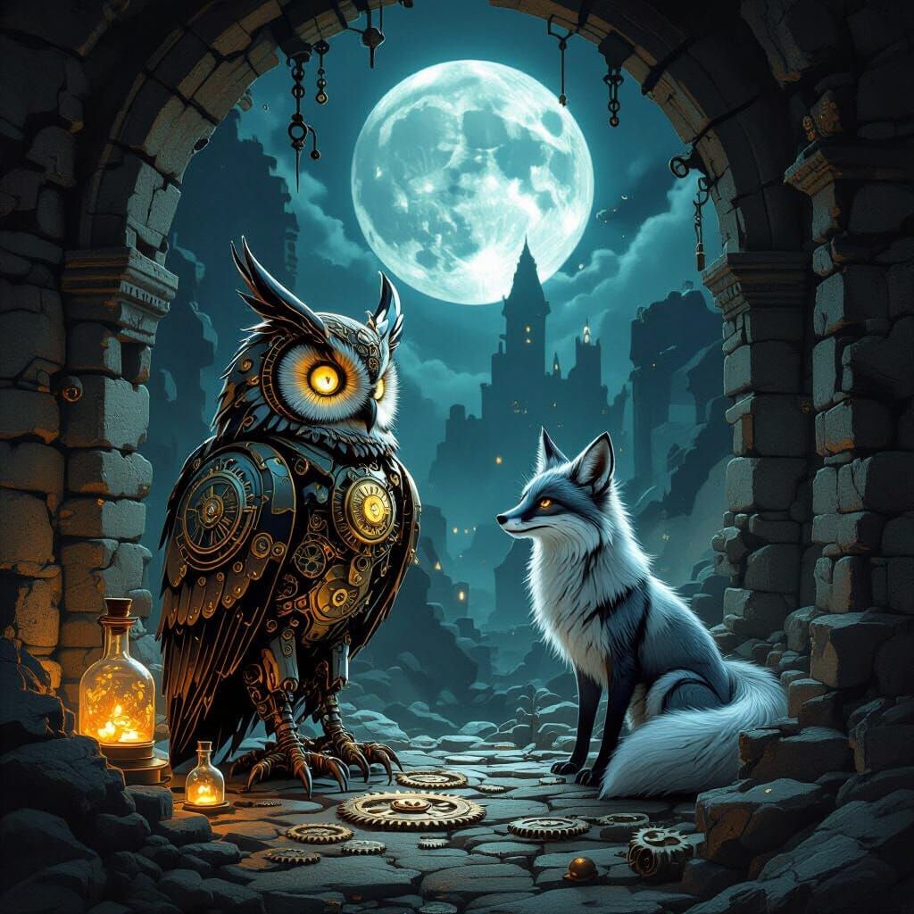 Clockwork Owl Meets Spectral Fox in Alchemist Ruins