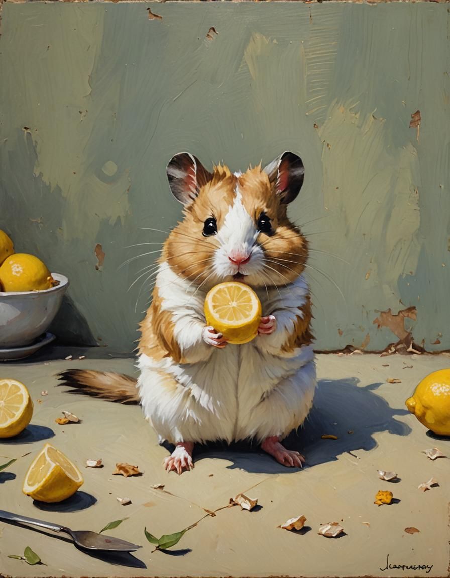 Hamster on Lemon Pie: Oil Painting by Gurney