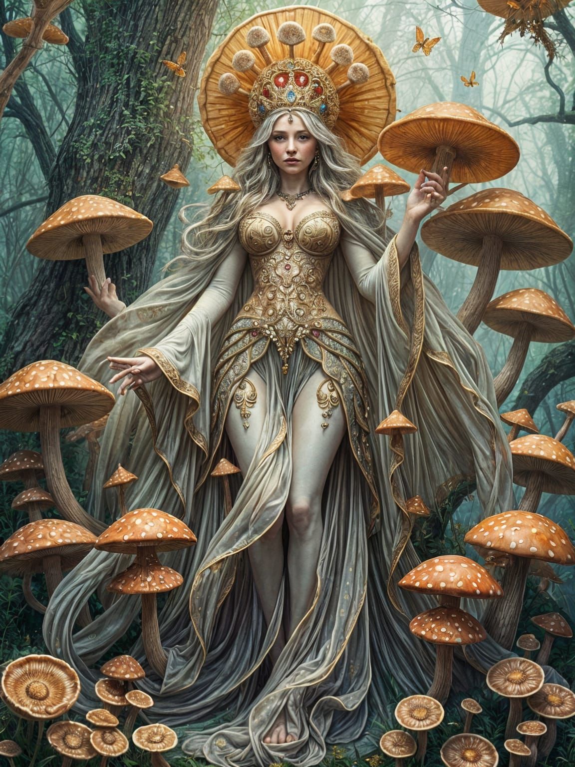 Goddess of Mushrooms in Vibrant Fantasy Art