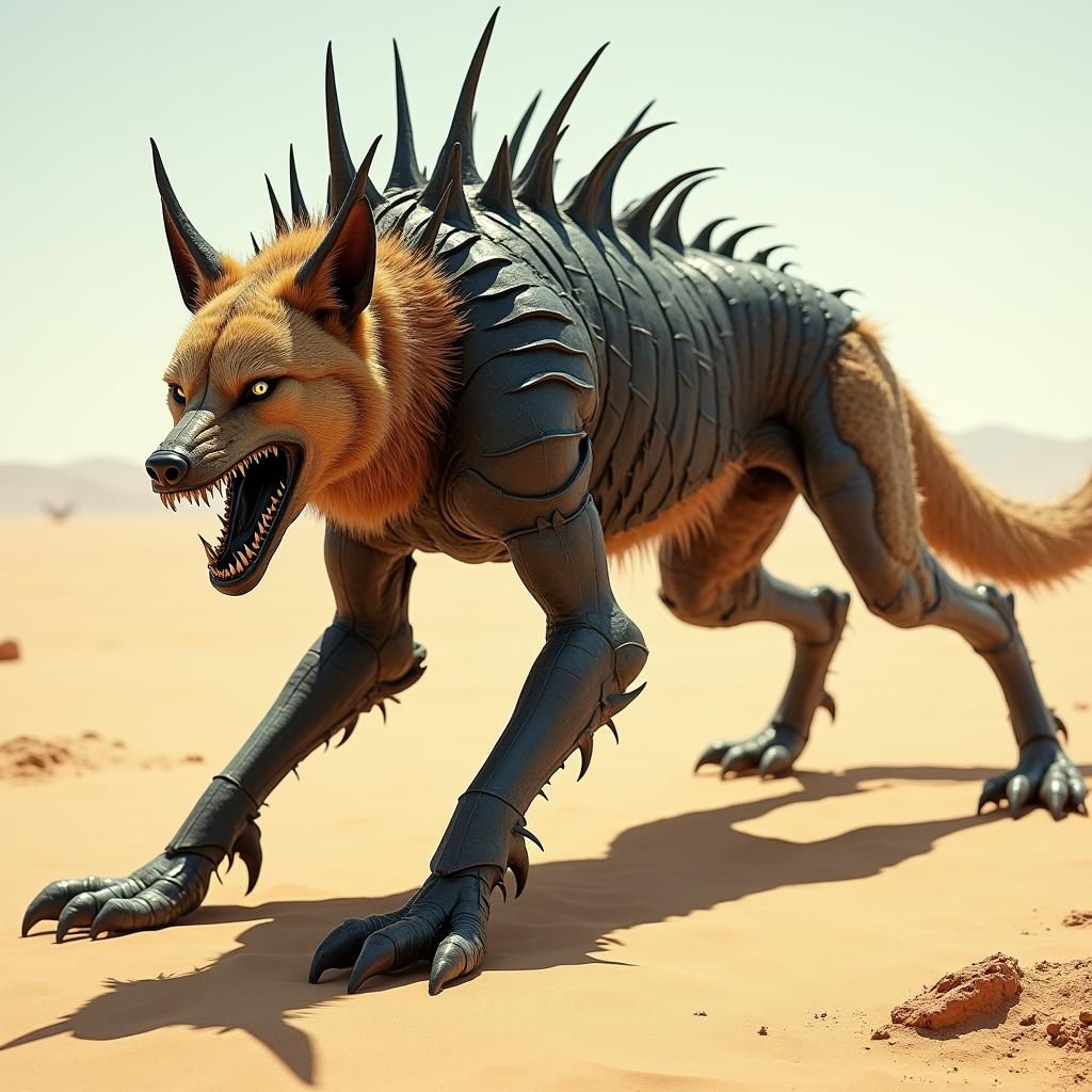 Fearsome Scorpion-Wolf Hybrid in Arid Desert