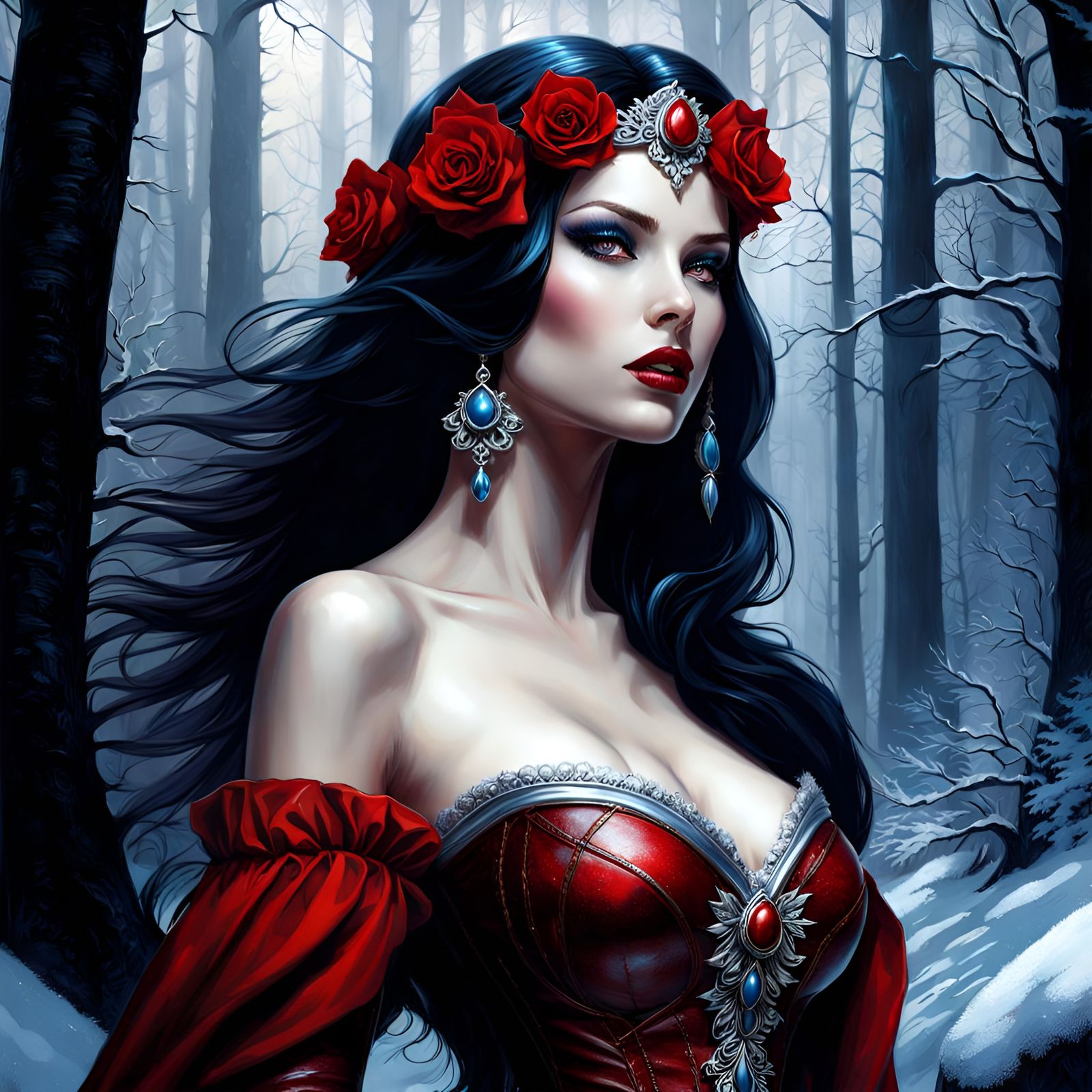Gothic Fairytale Snow White in Dark Forest