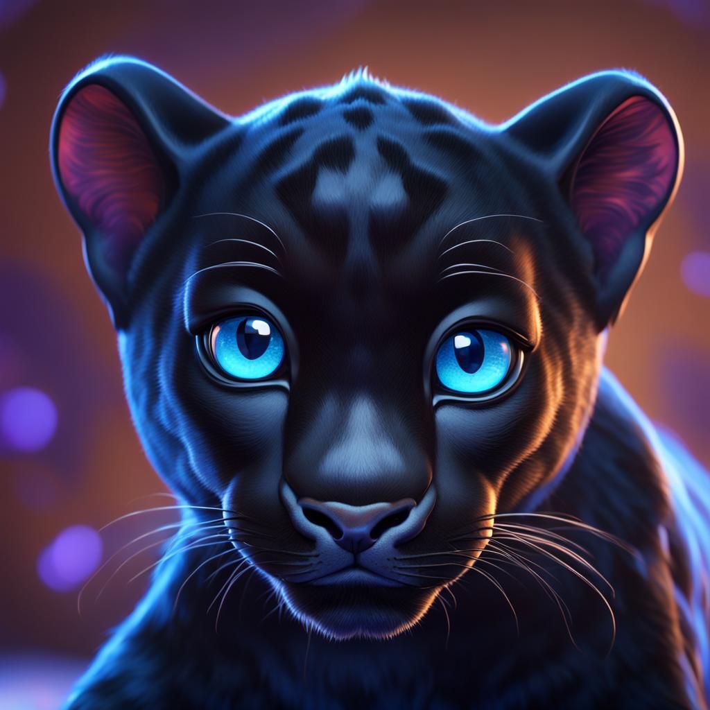 Black Panther Cub with Sapphire Eyes: 3D Art