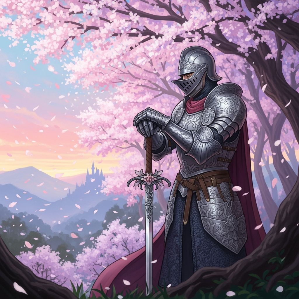 Knight in Cherry Blossoms: Art Nouveau Fantasy