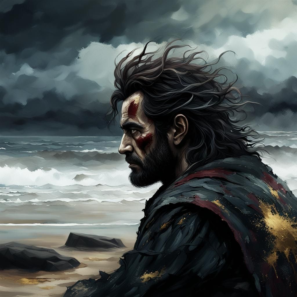 Moody Beach Portrait with Rough Texture