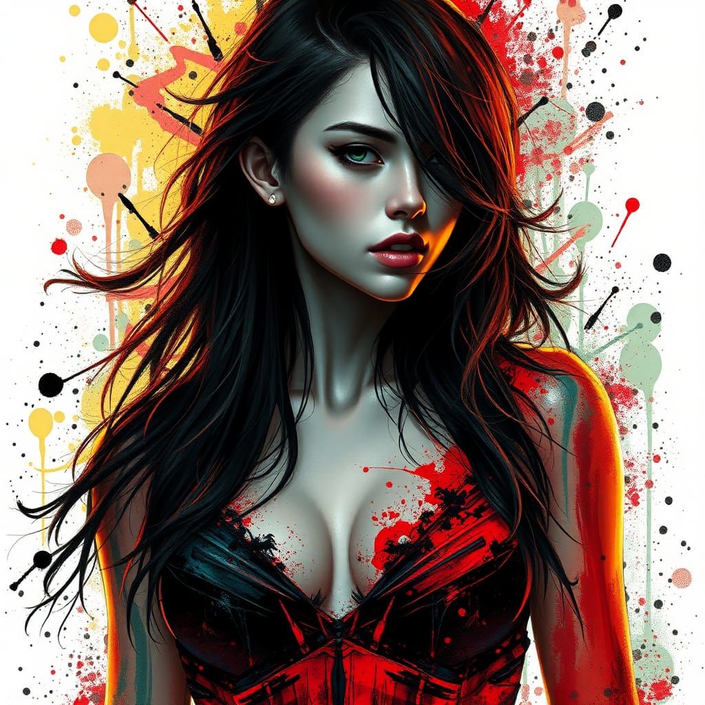 Ink Splatter Woman in Dynamic Splash Art