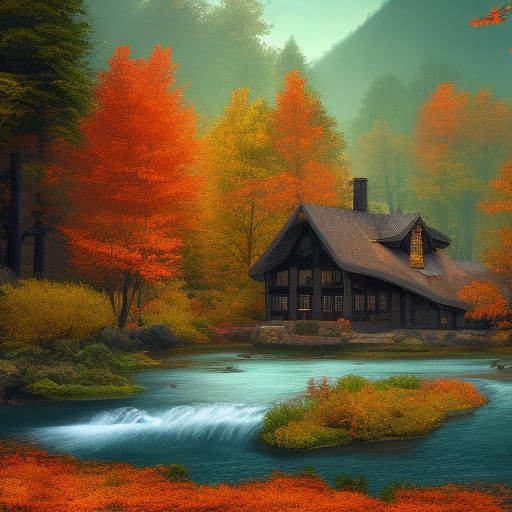 High Gothic Cottagecore Cottage House in Autumnal Forest