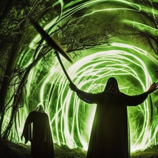 Witches' Circle Seance with Green Fire Tornado