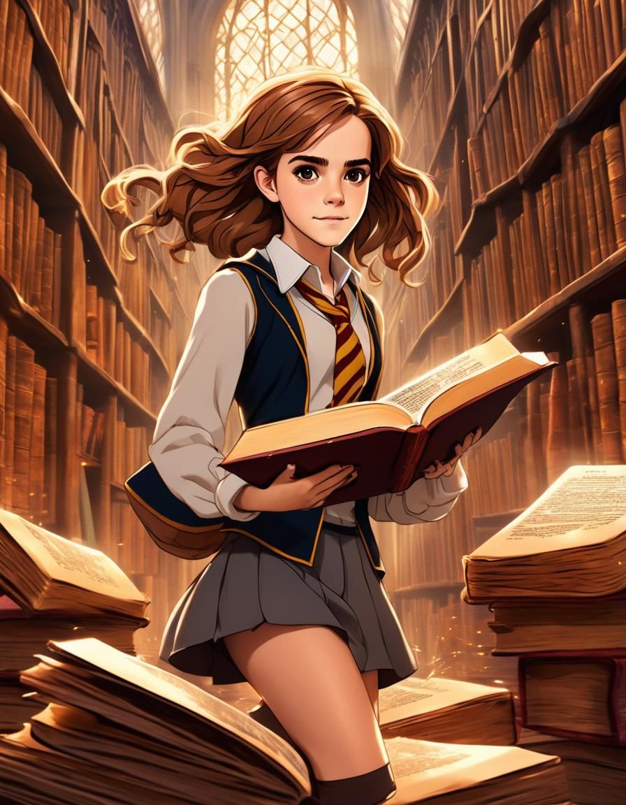 Anime Hermione Emerges from Giant Book