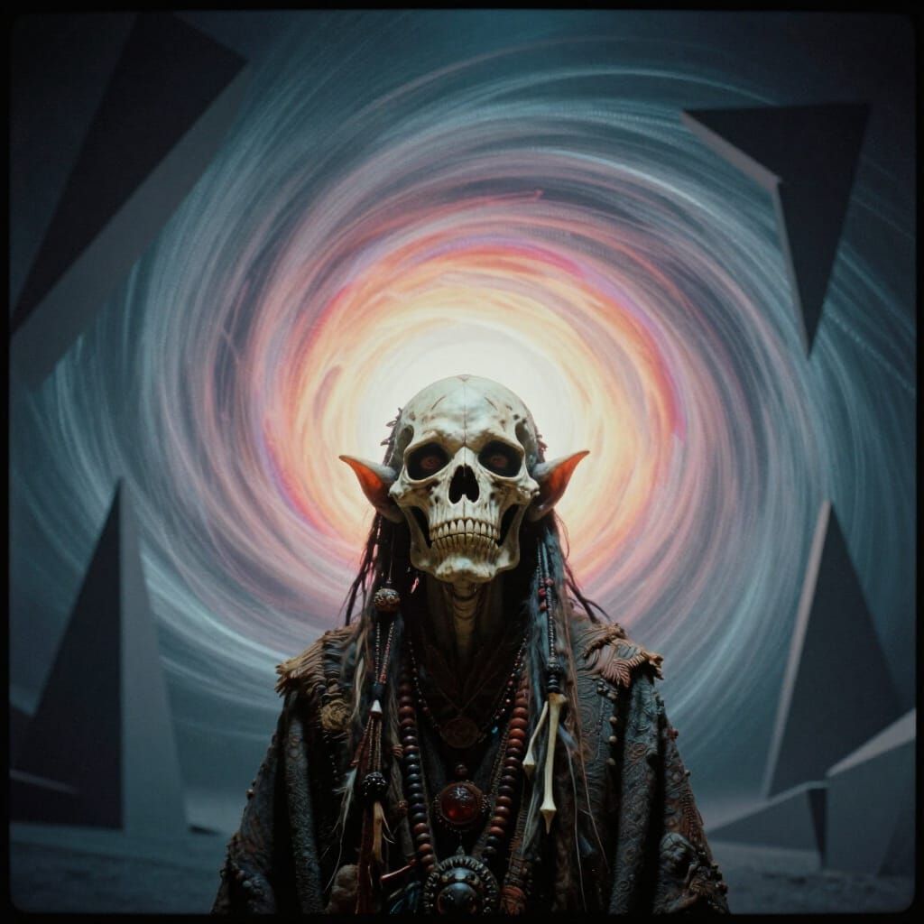 Ancient Goblin Shaman Gazes into Cosmic Vortex