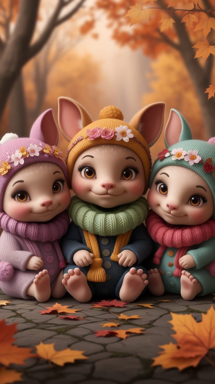 Whimsical Autumn Fantasy Friends Gather in Cozy Forest