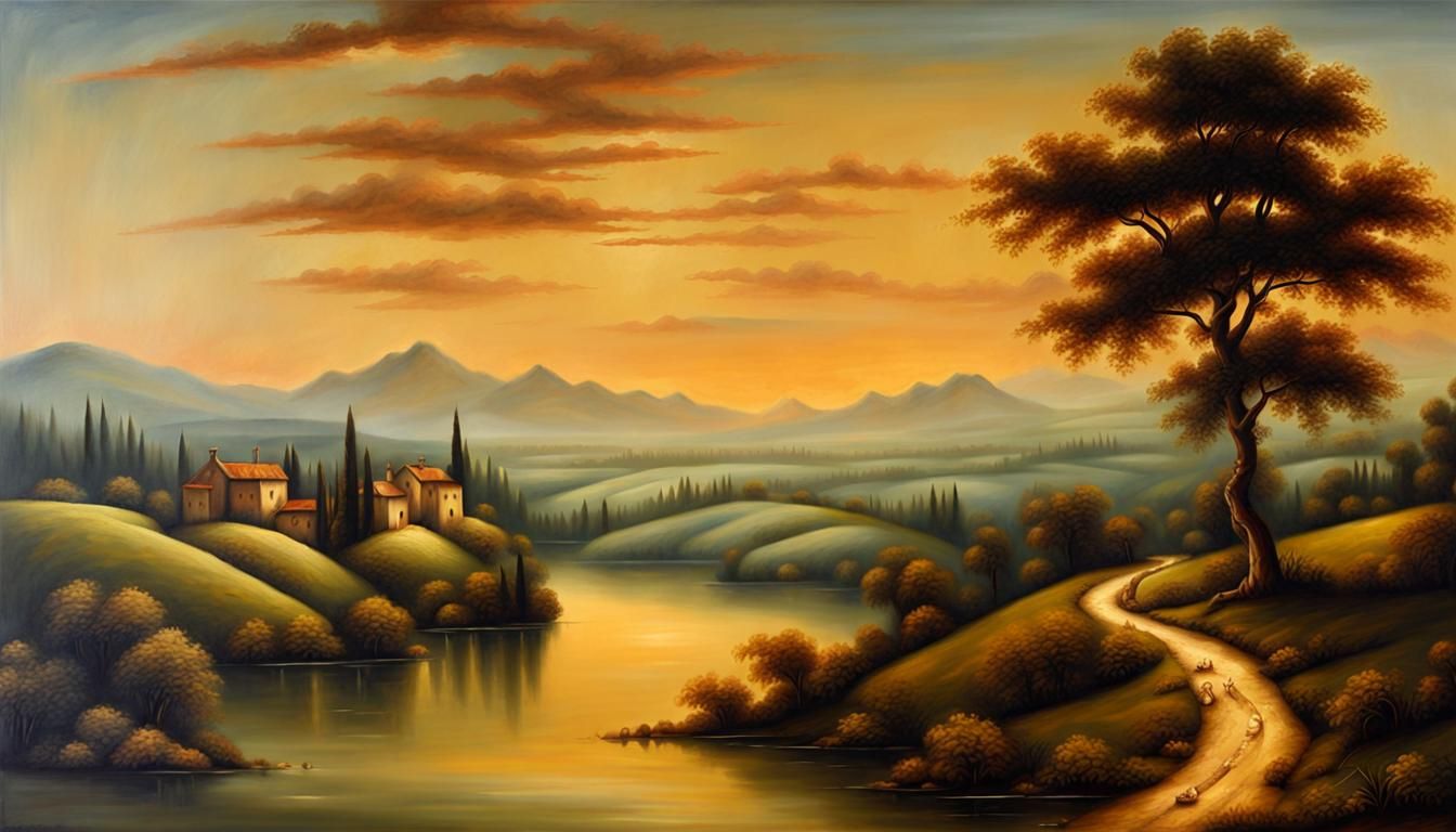 Landscape Painting in Leonardo da Vinci Style