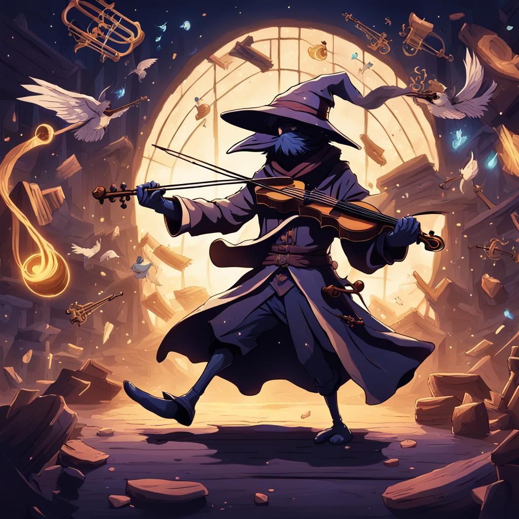 Kenku Bard's Enchanted Violin Performance: Anime Style
