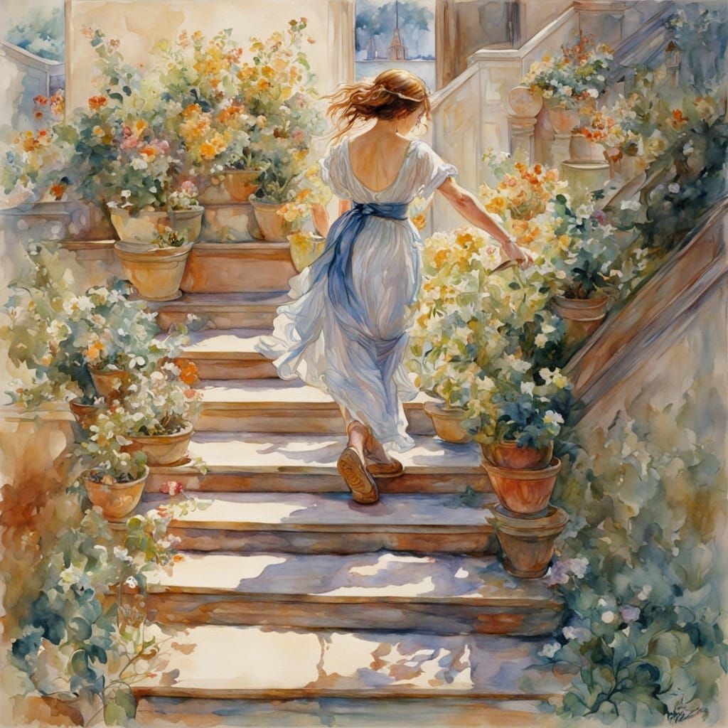 A Dreamy Woman in a Whimsical Garden Scene