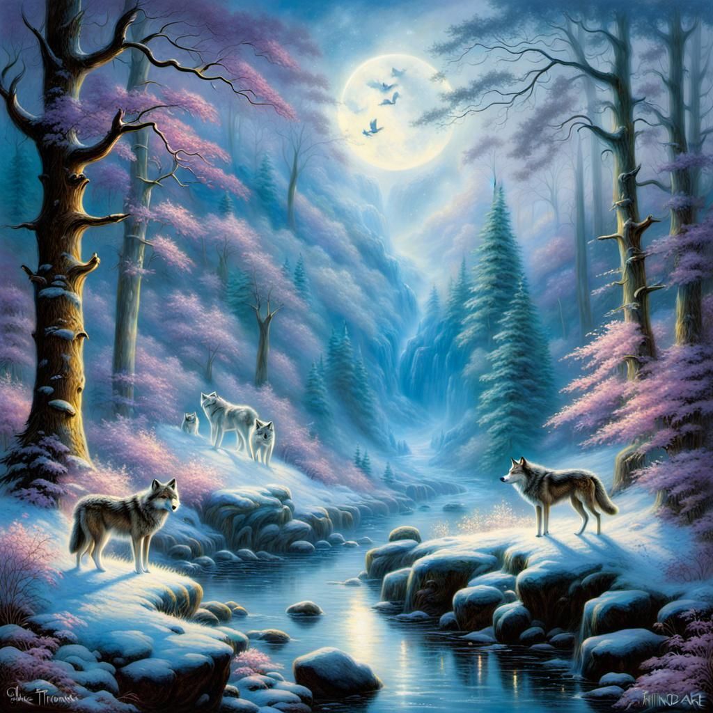 Ethereal Wolves in Hyperdetailed Fantasy Landscape