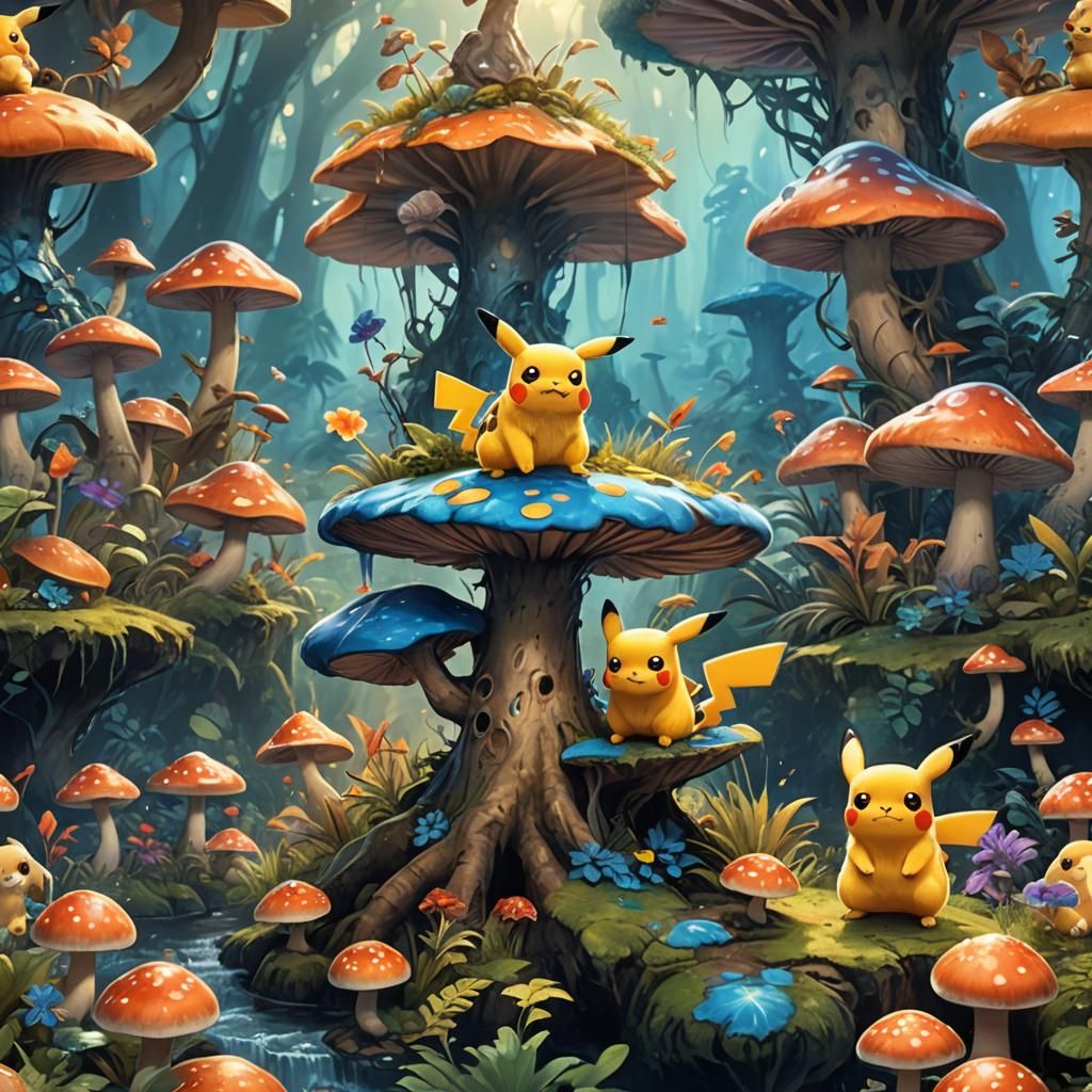 Pikachu in Fantasy Forest, Digital Matte Painting