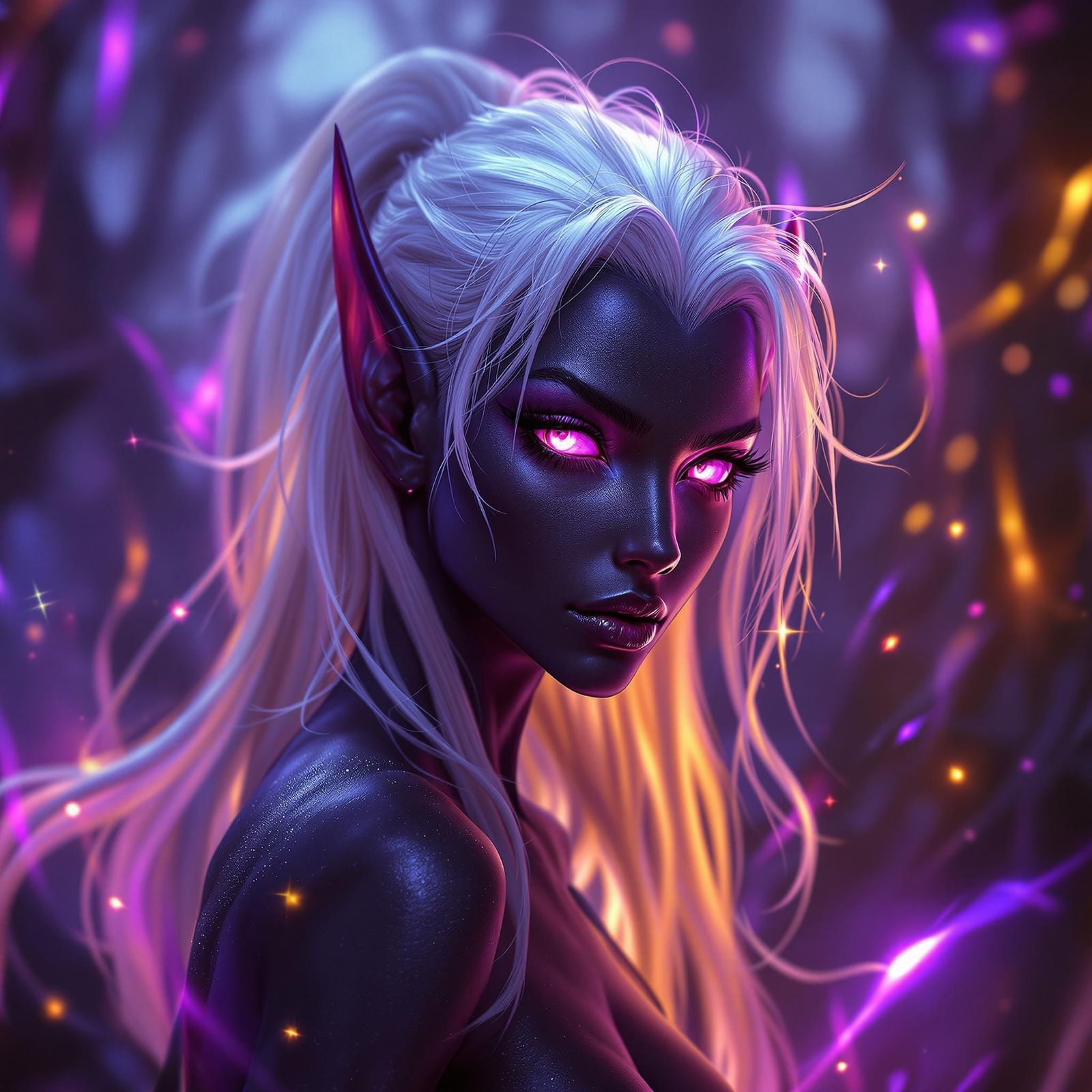 Dramatic Dark Elf Portrait in Hyperdetailed Fantasy Art