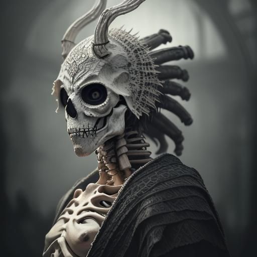 Person Wearing Bone Skeleton Mask in HDR