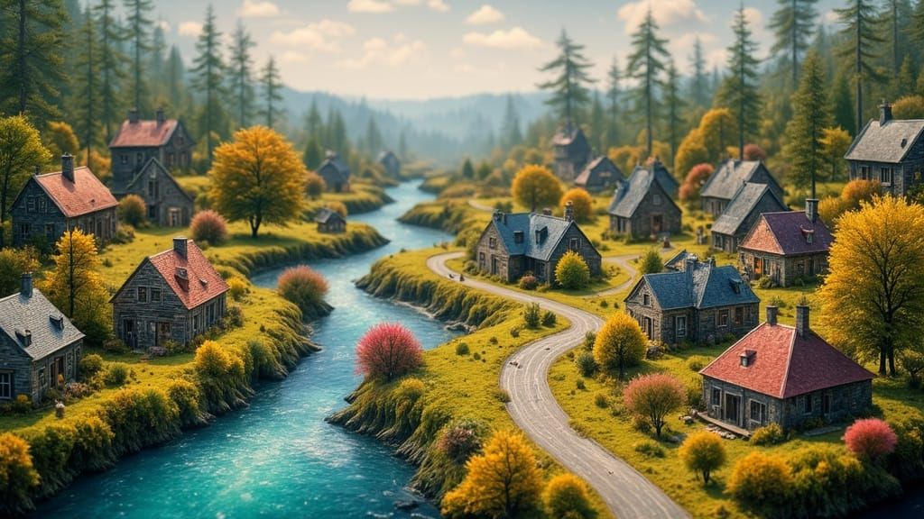 Miniature Village on Painter's Palette