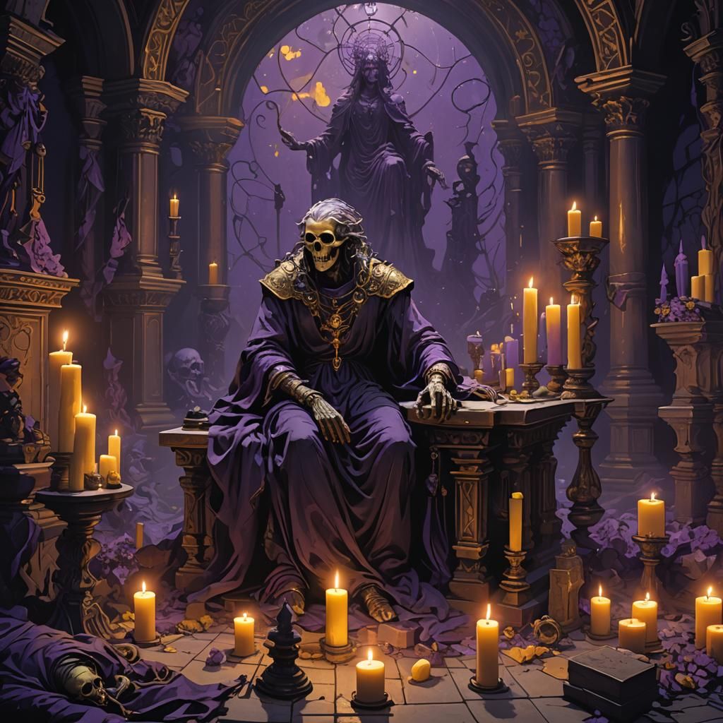 Mystical Chamber with Deceased Figure: Dark Fantasy Art