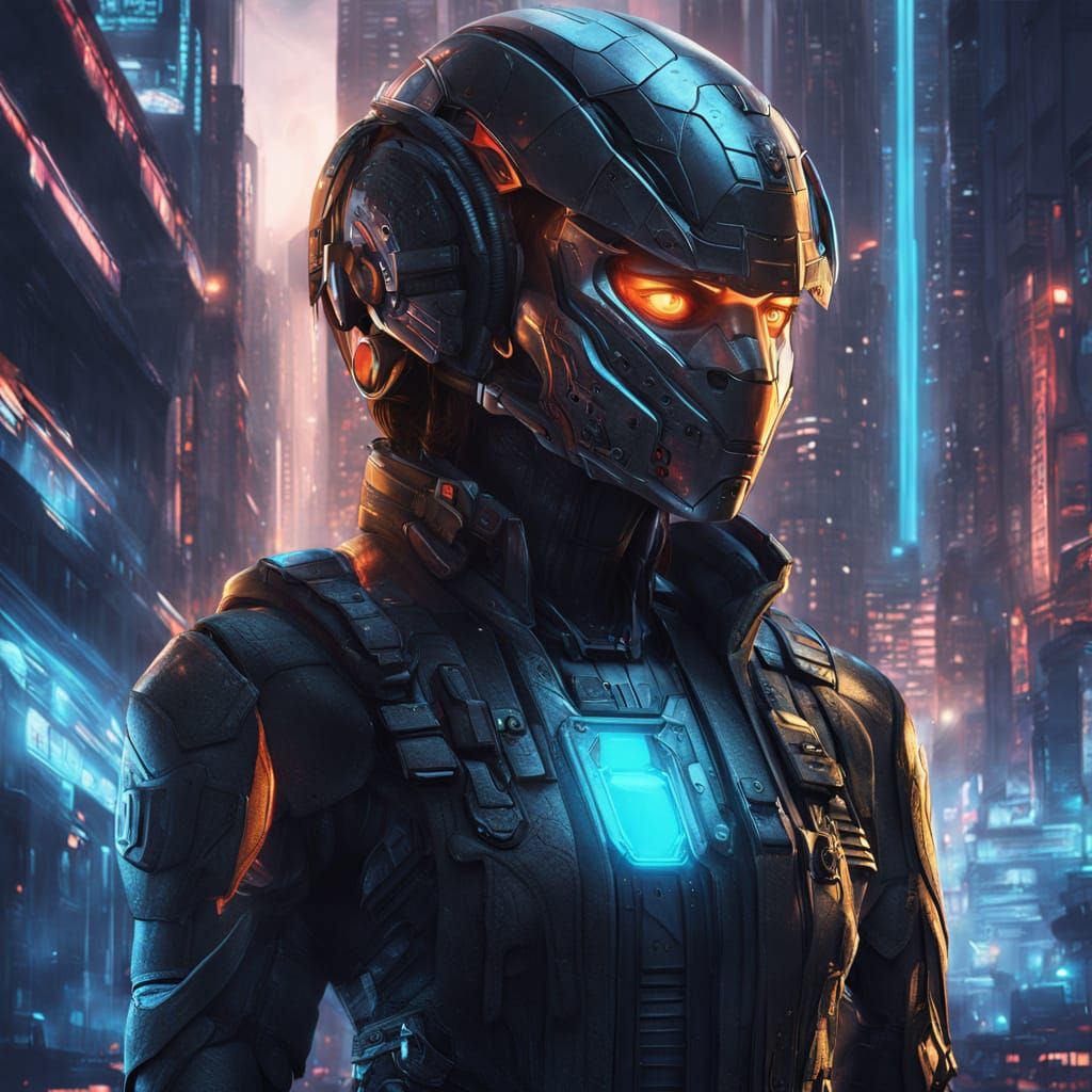 Sleek Cyberpunk Android Goddess with Piercing Blue Eyes